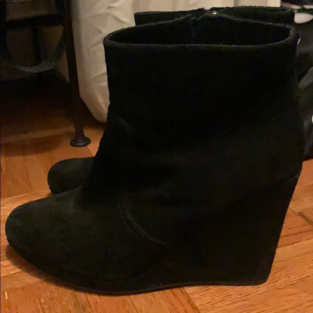 Black suede wedge booties